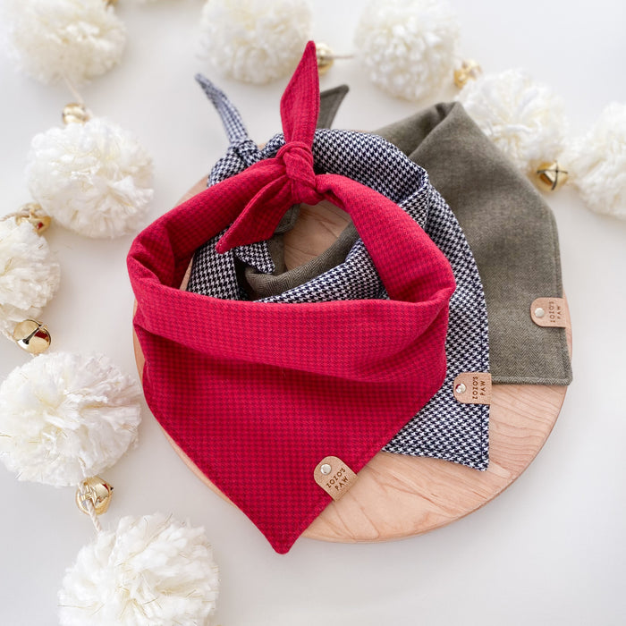 Olive Herringbone Flannel Dog Bandana