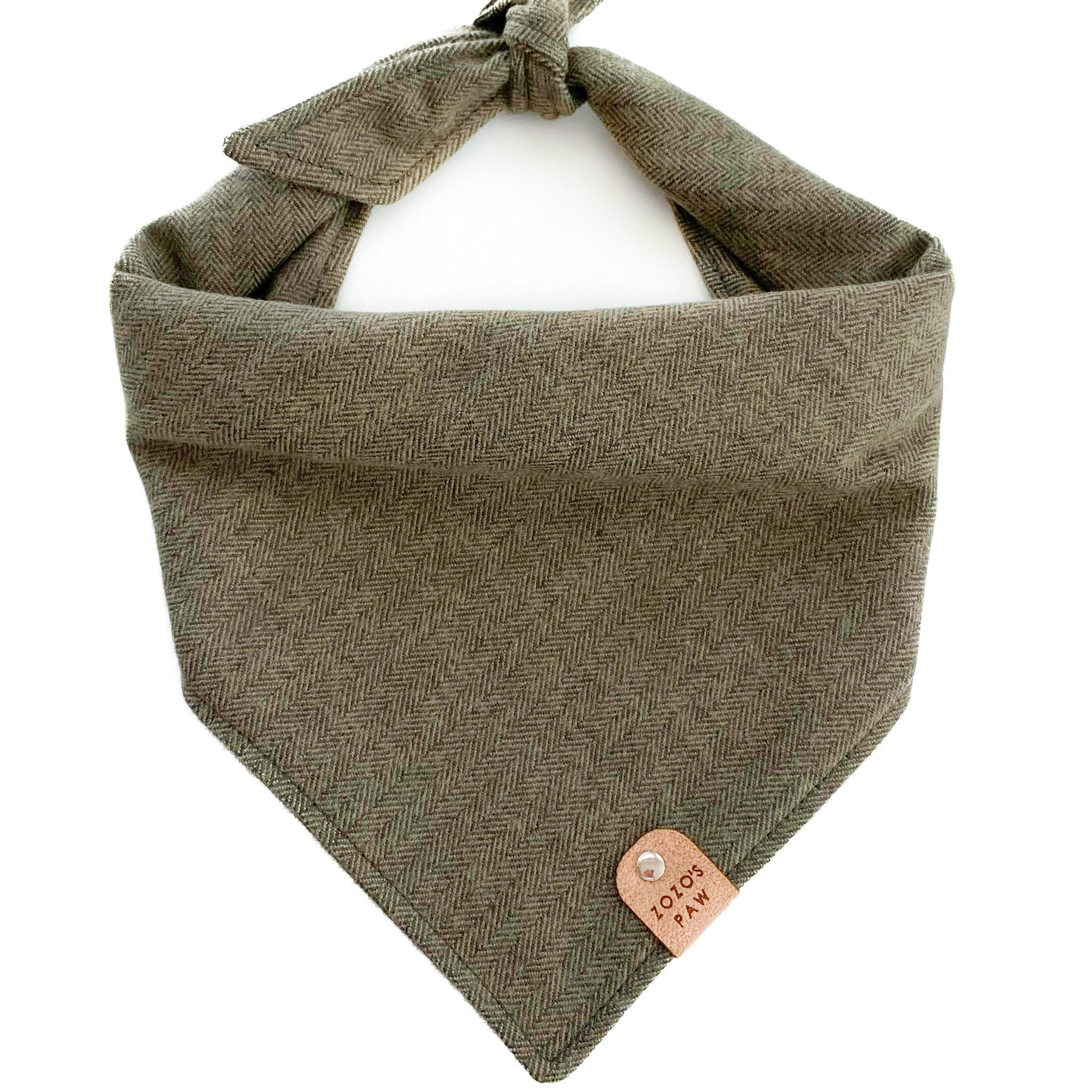 Olive Herringbone Flannel Dog Bandana