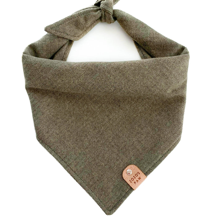 Olive Herringbone Flannel Dog Bandana