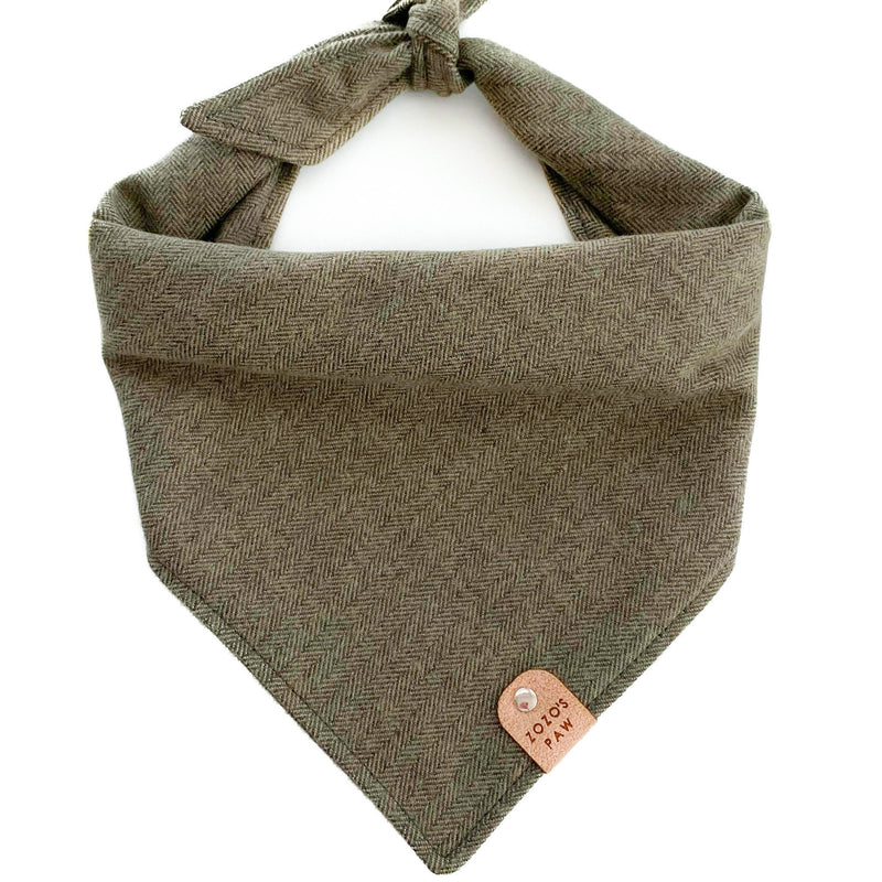 Olive Herringbone Flannel Dog Bandana